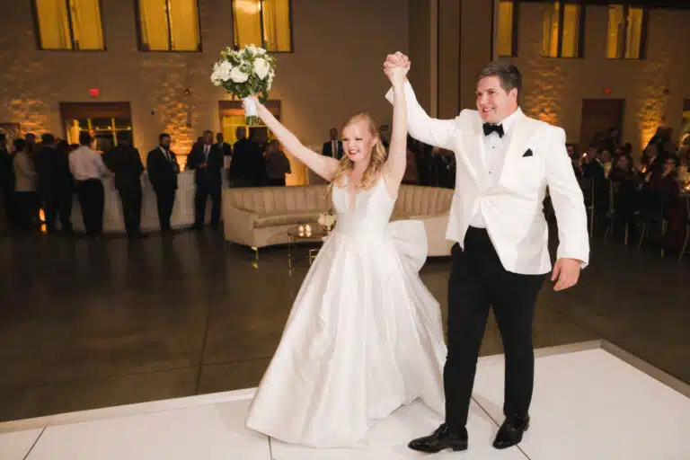 A couple celebrates at their wedding reception at the Bruce.